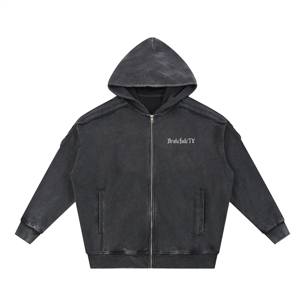 MELT YOUR BRAKES // Snow Washed Tape Raw Edge Zip Hoodie
