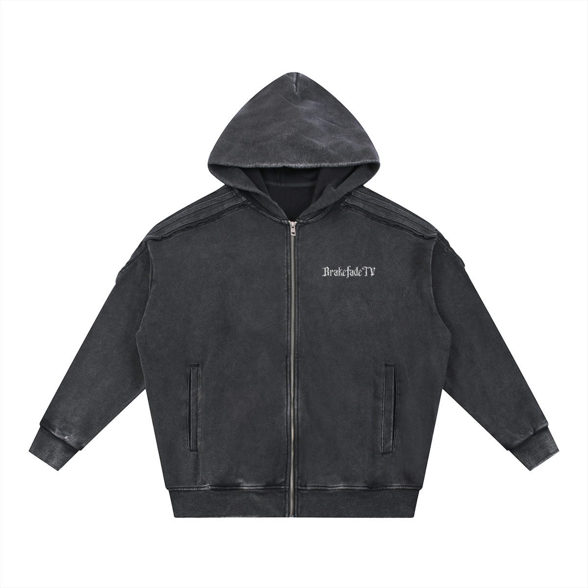 MELT YOUR BRAKES // Snow Washed Tape Raw Edge Zip Hoodie