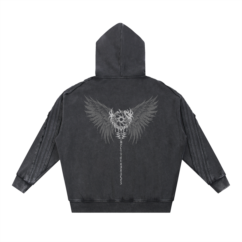 MELT YOUR BRAKES // Snow Washed Tape Raw Edge Zip Hoodie