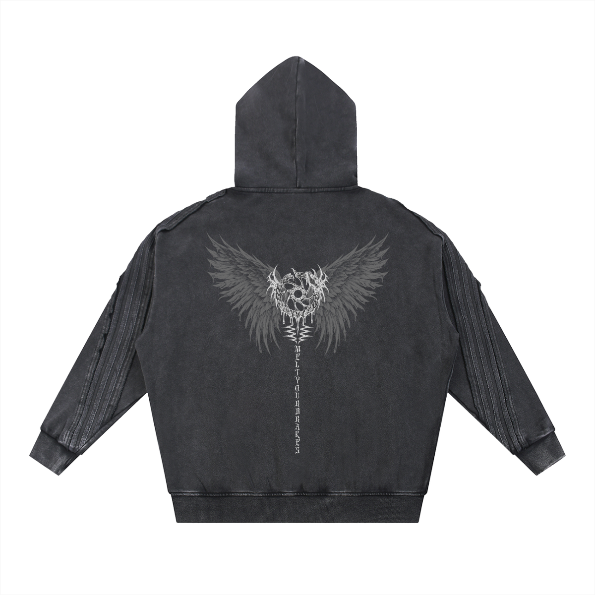 MELT YOUR BRAKES // Snow Washed Tape Raw Edge Zip Hoodie